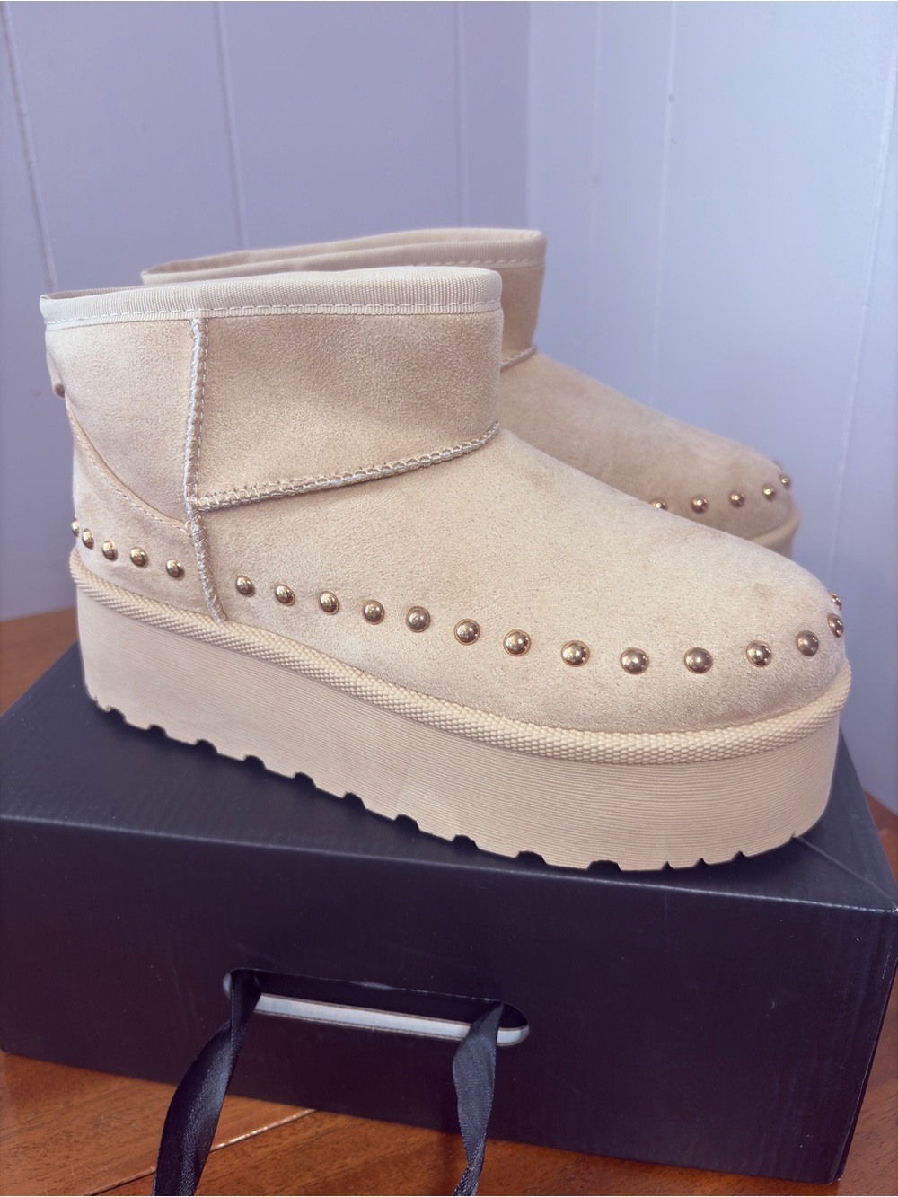 Windsor Cream Platform Studded Ankle Boots